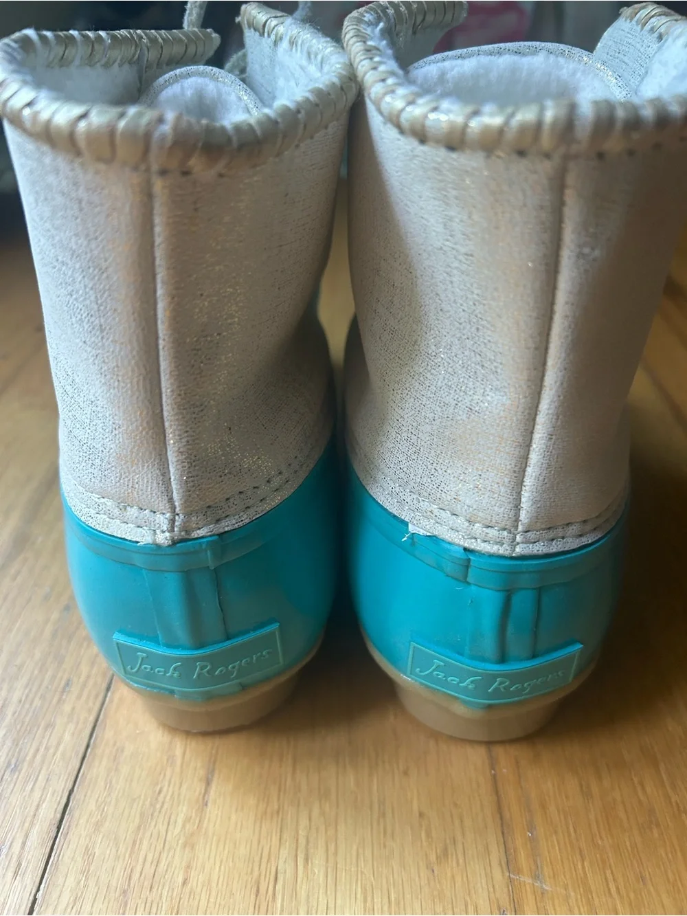 Jack Rogers Chloe Duck Boots   in Teal and Metalic Gold Flake